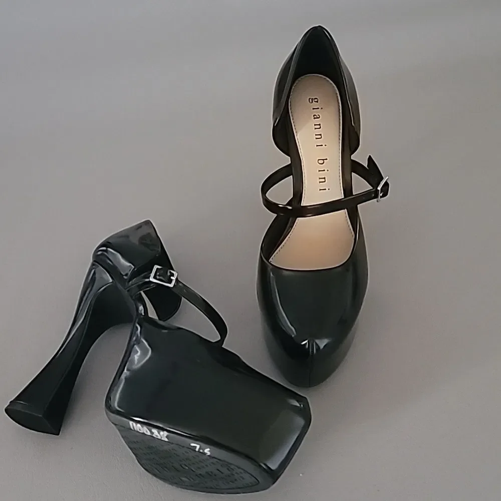 Gianni Bini Quincy Mary Jane Black Platform Pumps Heels Size 7.5M